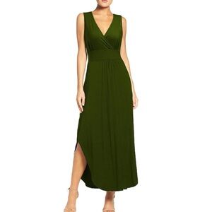 WOOSEA Women Sleeveless Deep V Neck Pocket Loose Long Dress Split Maxi Dress